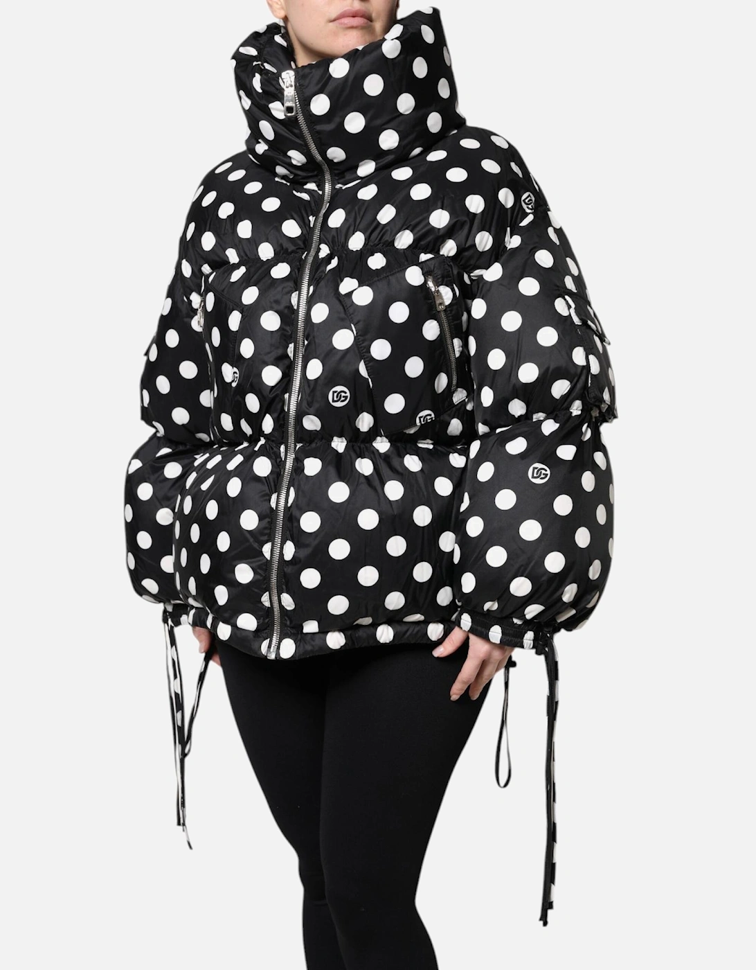 Full Zip Polka Dot Puffer Jacket Women - Black And White Jackets