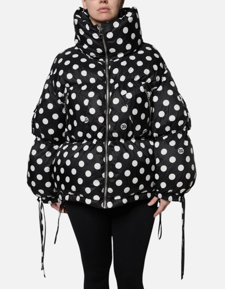 Full Zip Polka Dot Puffer Jacket Women - Black And White Jackets