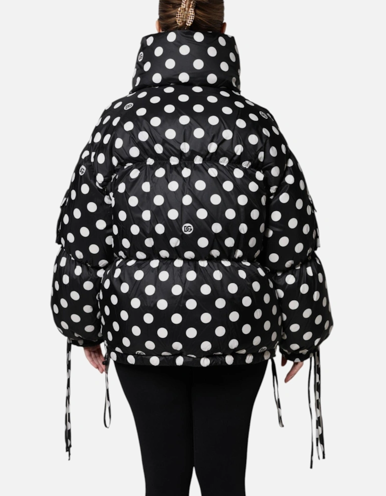 Full Zip Polka Dot Puffer Jacket Women - Black And White Jackets