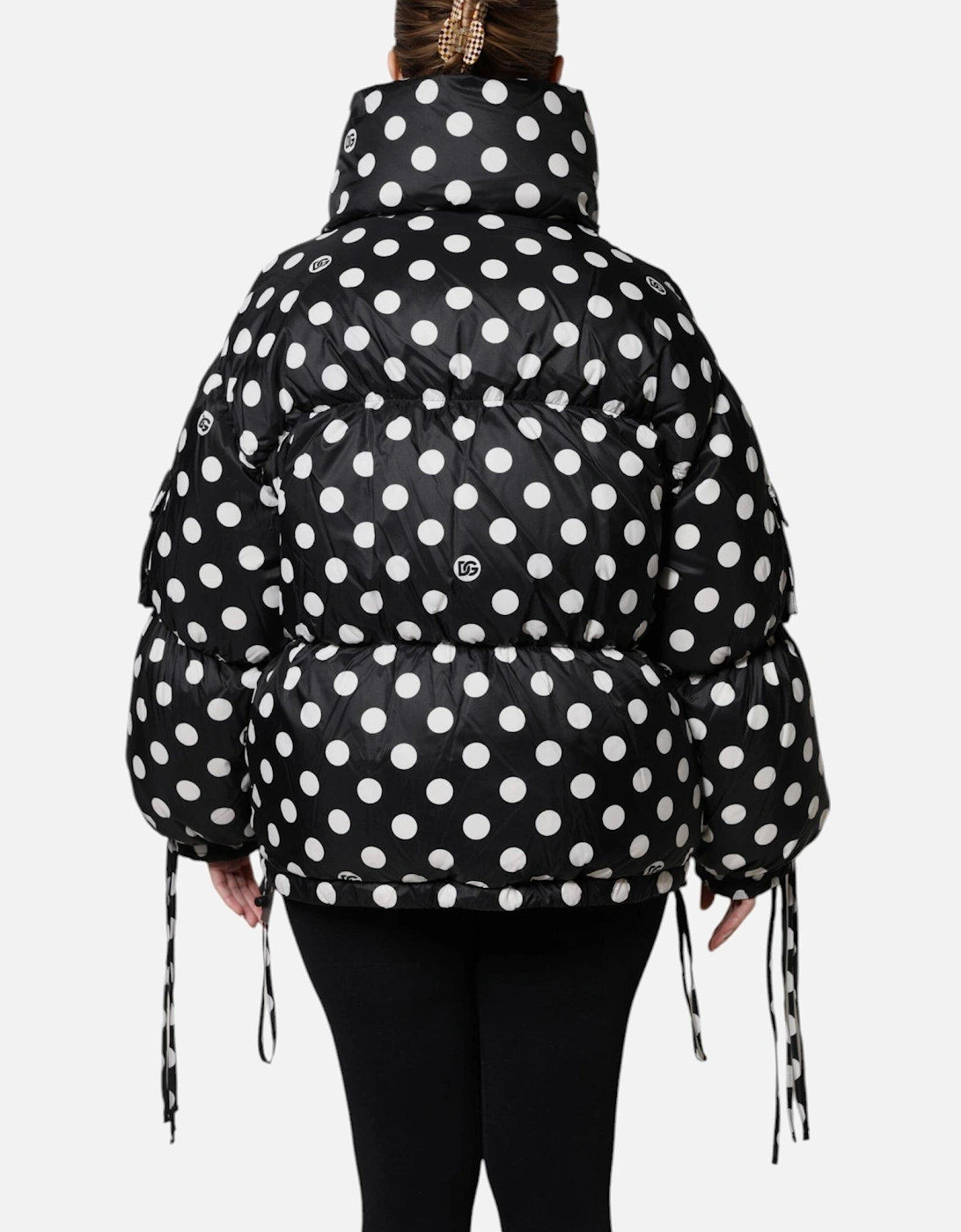 Full Zip Polka Dot Puffer Jacket Women - Black And White Jackets