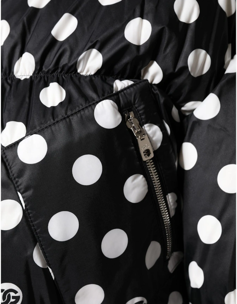 Full Zip Polka Dot Puffer Jacket Women - Black And White Jackets