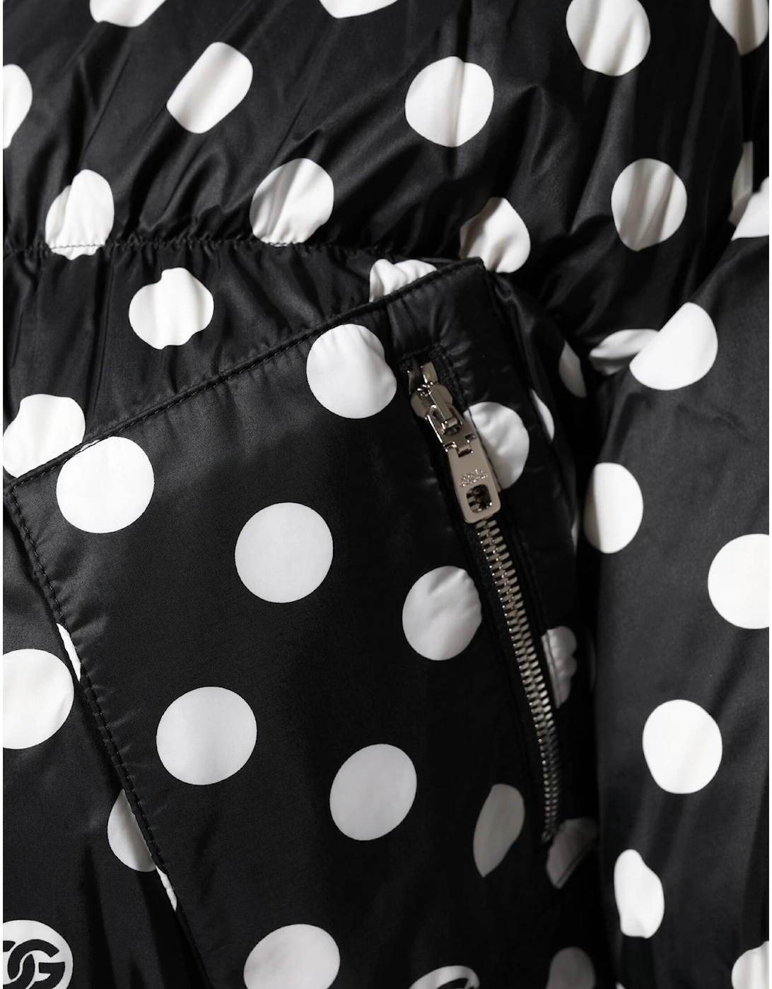 Full Zip Polka Dot Puffer Jacket Women - Black And White Jackets