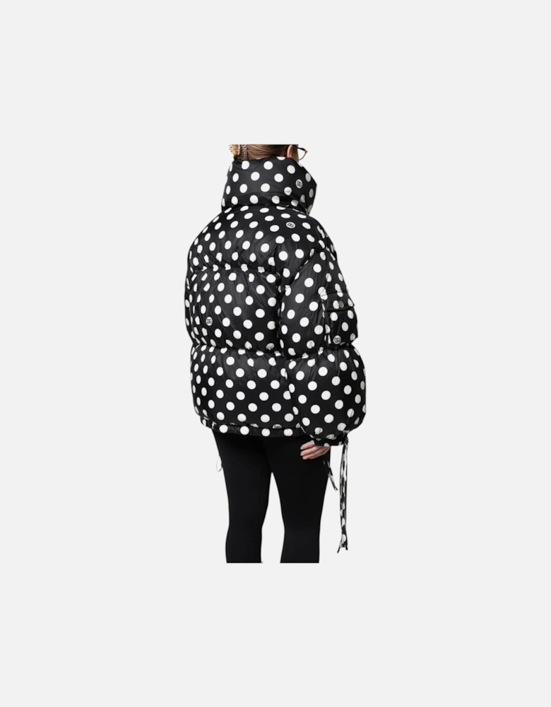 Full Zip Polka Dot Puffer Jacket Women - Black And White Jackets