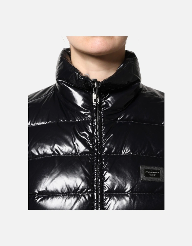 Full Zip Puffer Jacket with Logo Details Women - Black Jackets