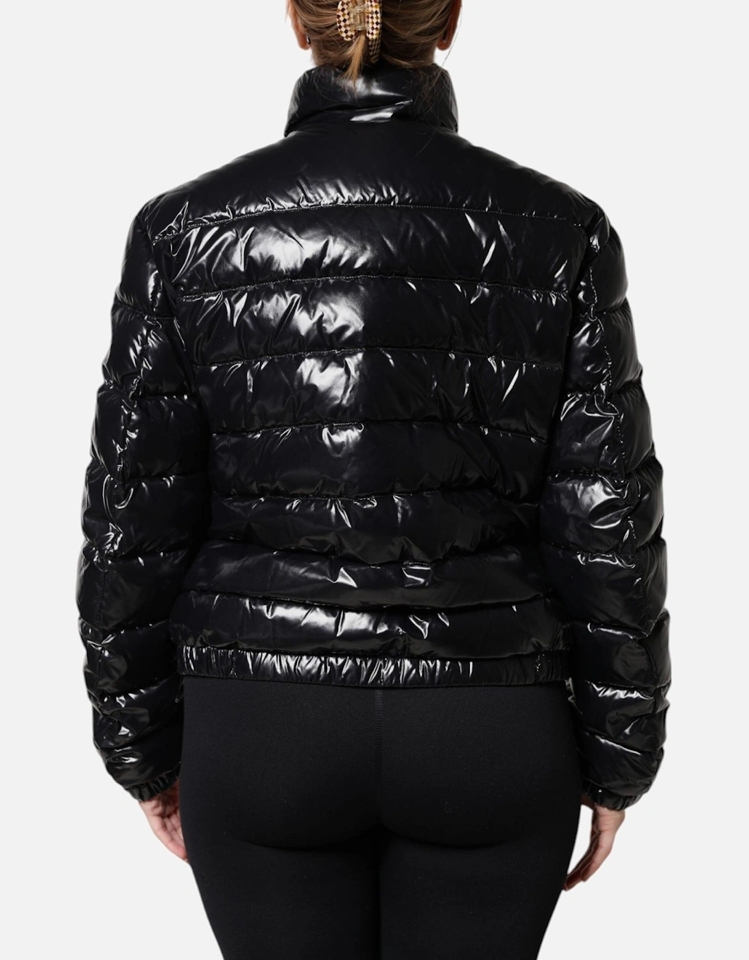 Full Zip Puffer Jacket with Logo Details Women - Black Jackets