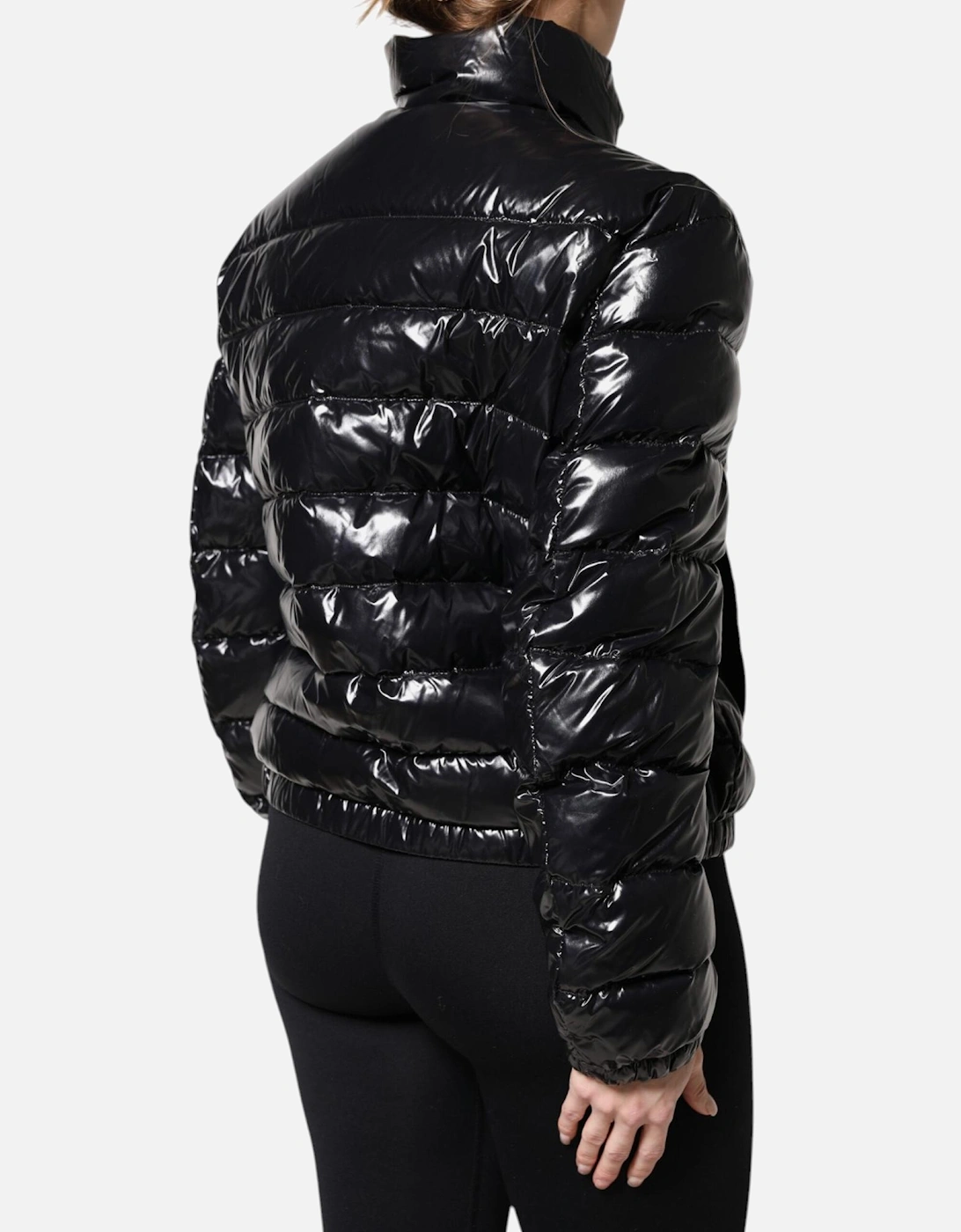 Full Zip Puffer Jacket with Logo Details Women - Black Jackets
