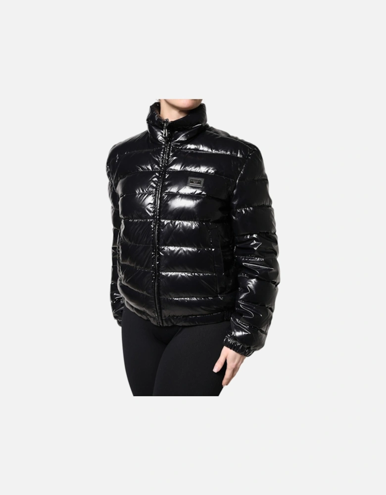 Full Zip Puffer Jacket with Logo Details Women - Black Jackets