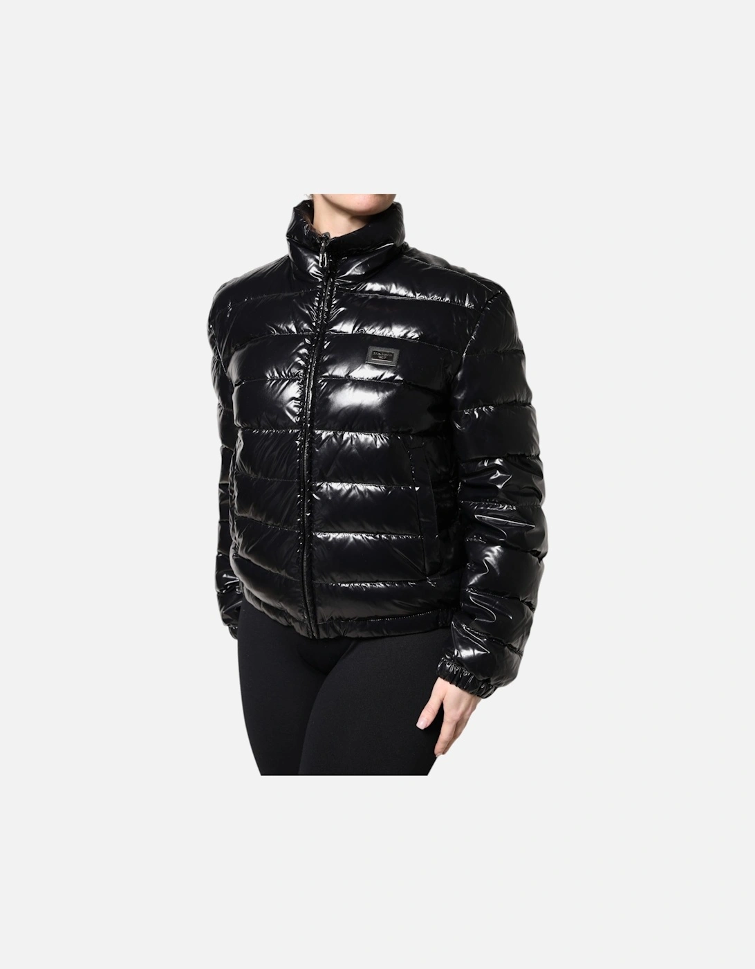 Full Zip Puffer Jacket with Logo Details Women - Black Jackets