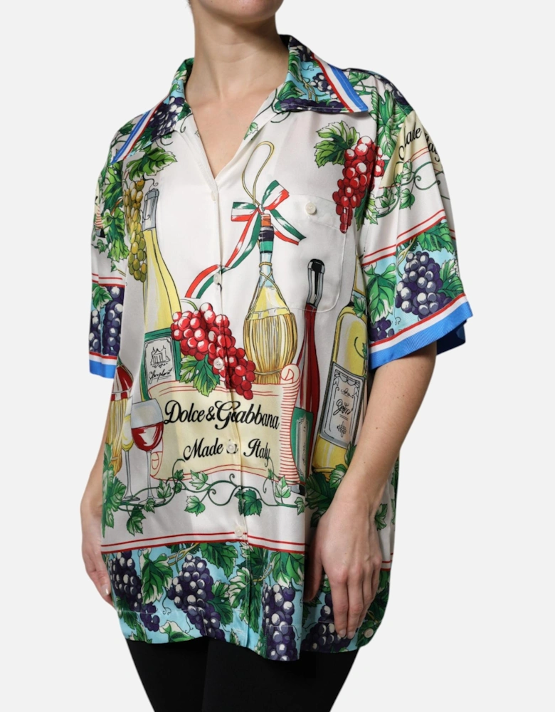 Silk Shirt with Italian Culinary Print Women - Multicolor T-Shirts