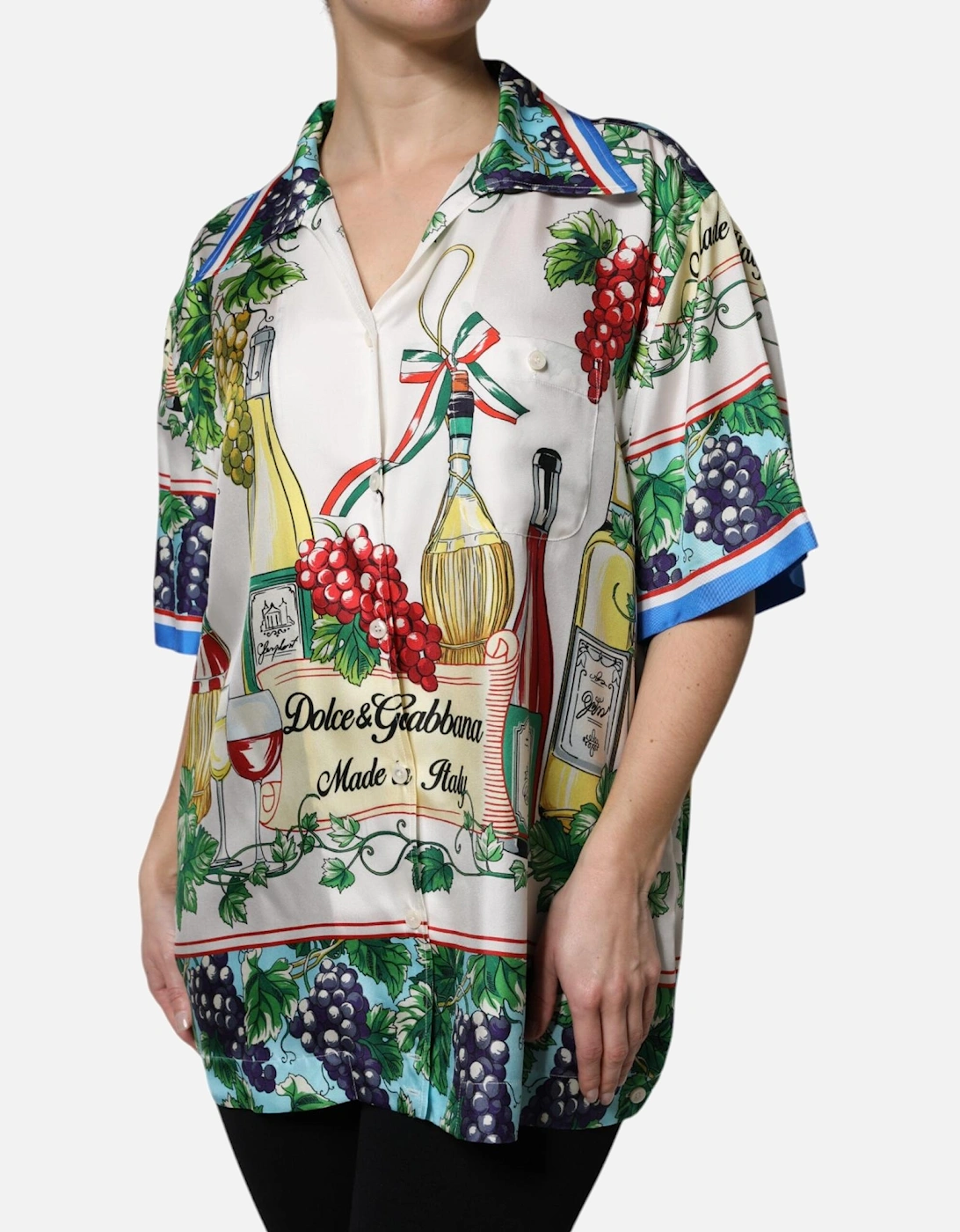 Silk Shirt with Italian Culinary Print Women - Multicolor T-Shirts