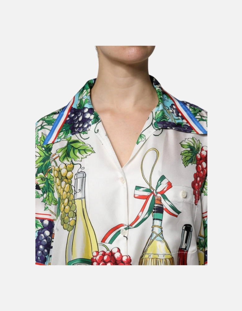 Silk Shirt with Italian Culinary Print Women - Multicolor T-Shirts