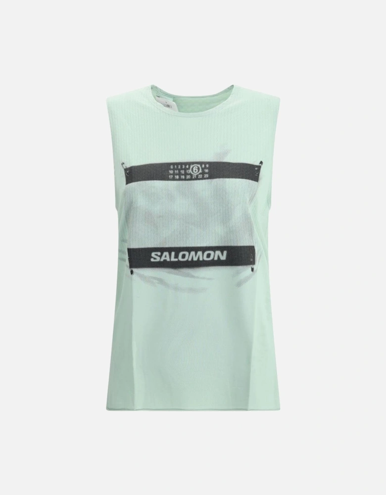 Sporty Crew Neck Tank Top with Printed Logos Women - Green T-Shirts