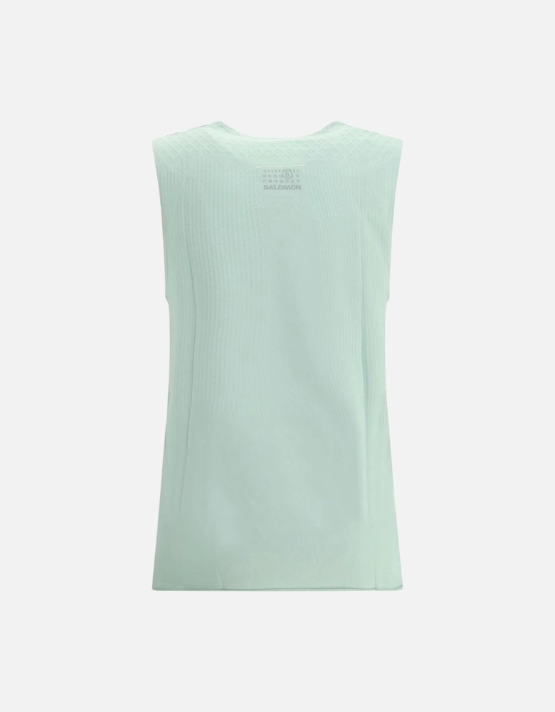 Sporty Crew Neck Tank Top with Printed Logos Women - Green T-Shirts