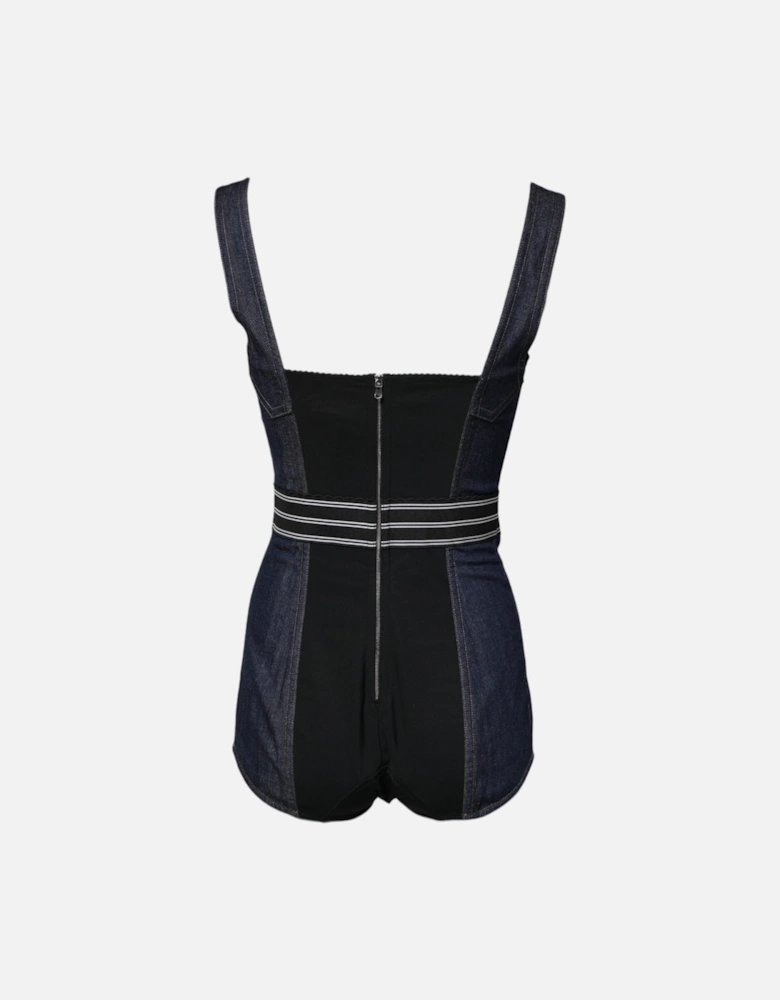 Stretch Denim Bodysuit with Back Zipper Closure Women - Blue T-Shirts