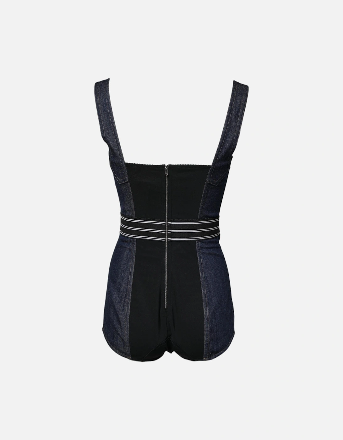 Stretch Denim Bodysuit with Back Zipper Closure Women - Blue T-Shirts