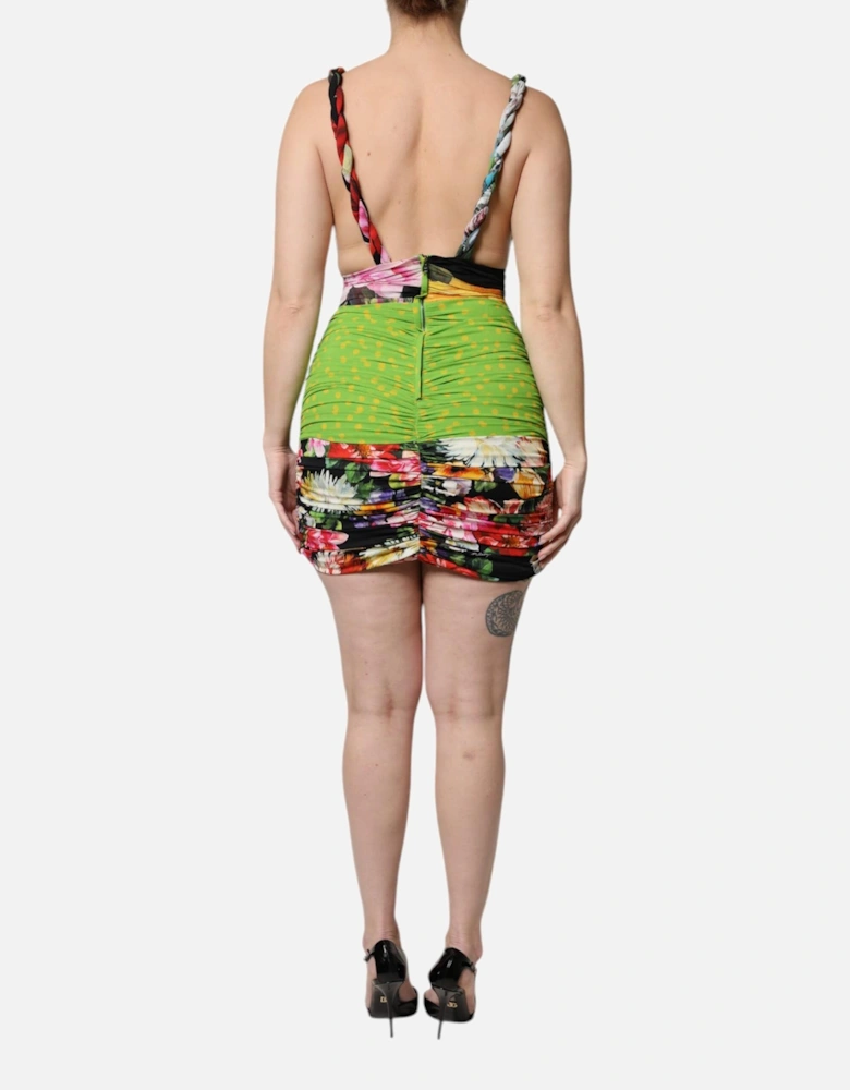 Patchwork Fitted Mini Dress with Open Back Women - Multicolor Dresses