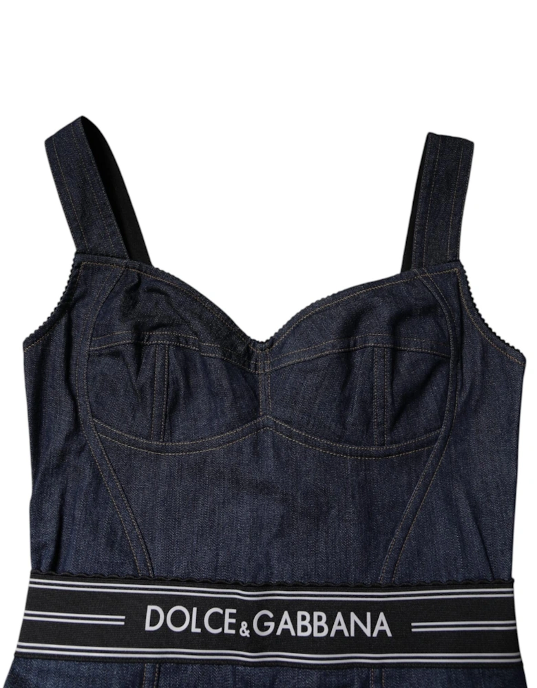 Stretch Denim Bodysuit with Back Zipper Closure Women - Blue T-Shirts