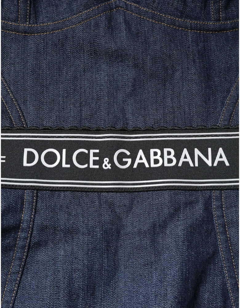 Stretch Denim Bodysuit with Back Zipper Closure Women - Blue T-Shirts