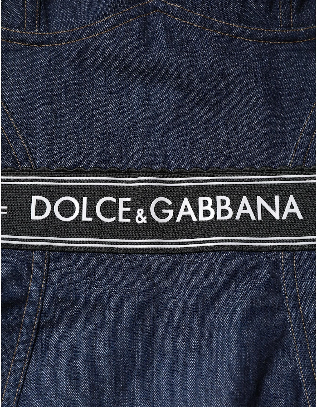 Stretch Denim Bodysuit with Back Zipper Closure Women - Blue T-Shirts