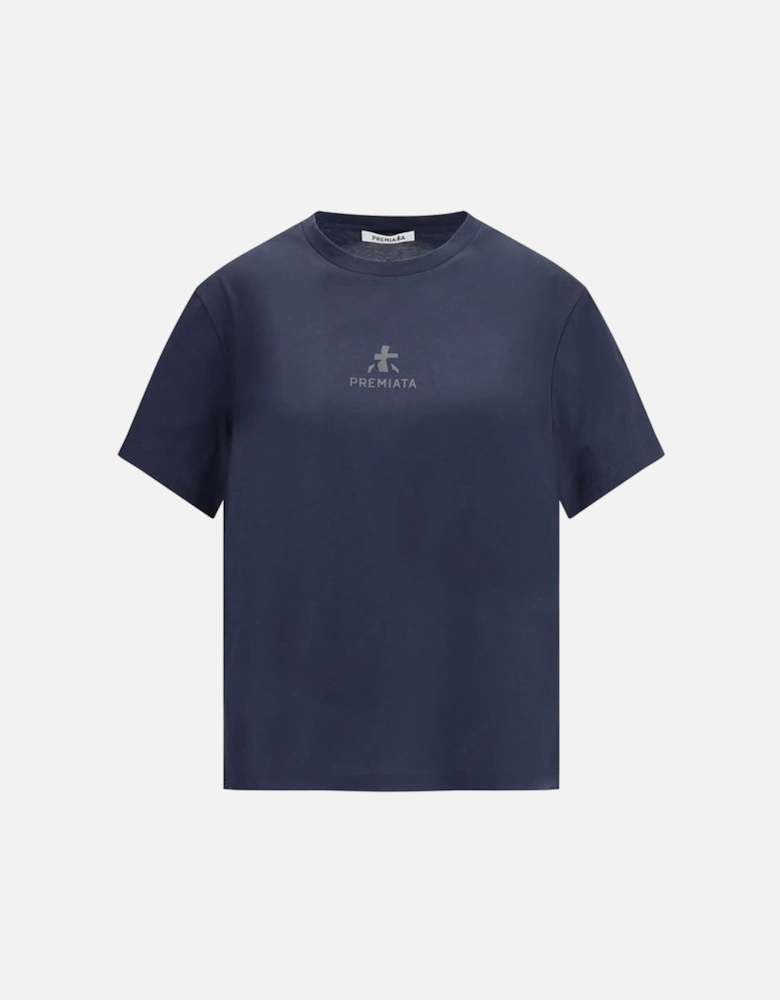 Cotton T-Shirt with Contrasting Monogram Women - Blue