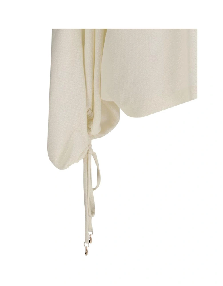 Silk Blouse Relaxed Fit Drawstring Sleeves Women - Cream T-Shirts