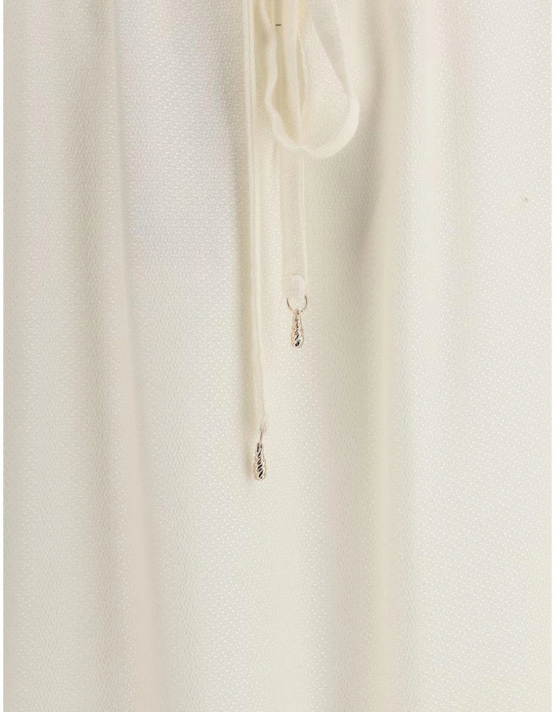 Silk Blouse Relaxed Fit Drawstring Sleeves Women - Cream T-Shirts