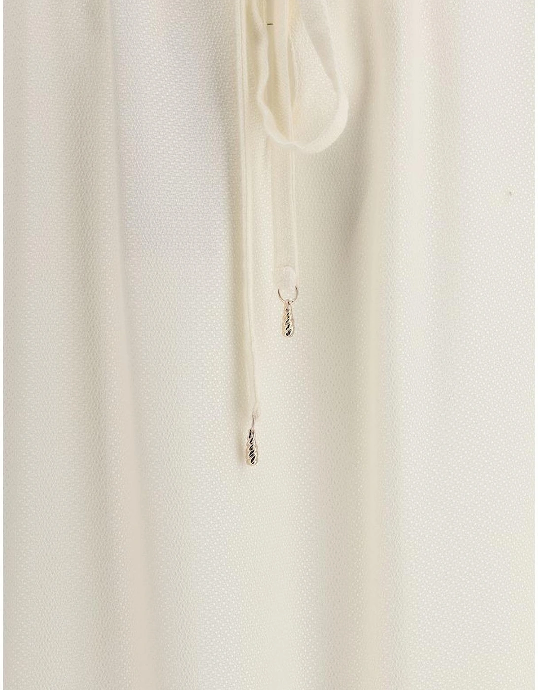 Silk Blouse Relaxed Fit Drawstring Sleeves Women - Cream T-Shirts