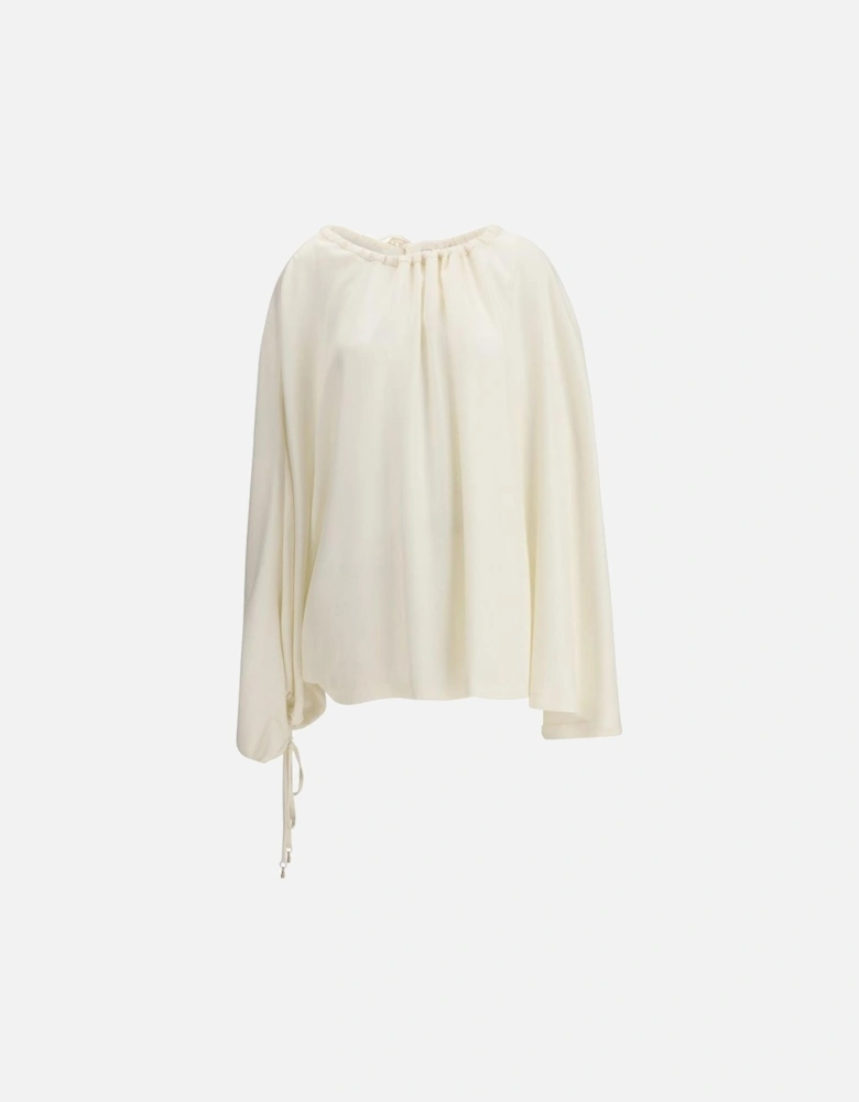 Silk Blouse Relaxed Fit Drawstring Sleeves Women - Cream T-Shirts