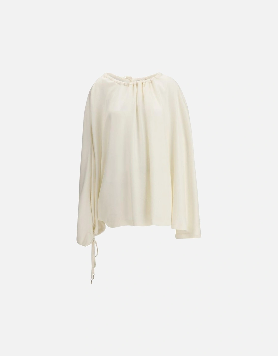 Silk Blouse Relaxed Fit Drawstring Sleeves Women - Cream T-Shirts, 5 of 4