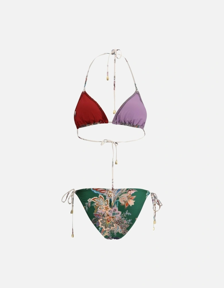 Triangle Top Swimsuit with Paisley Pattern Women - Multicolor Swimwear