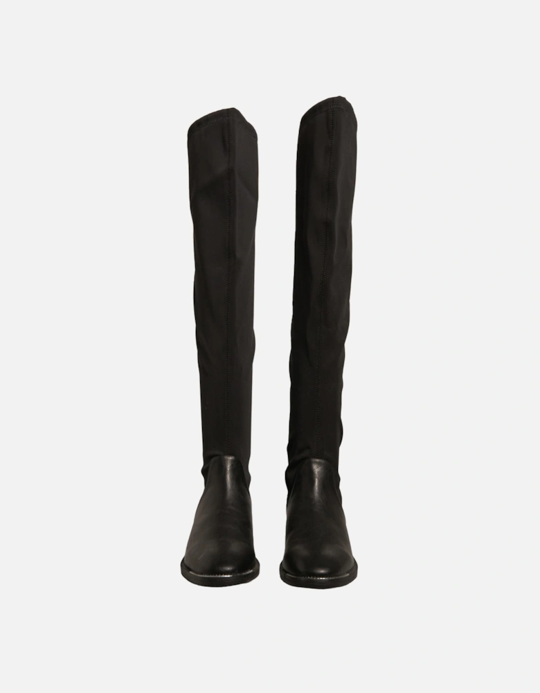 Leather Knee-High Boots with Rounded Toe Women - Black