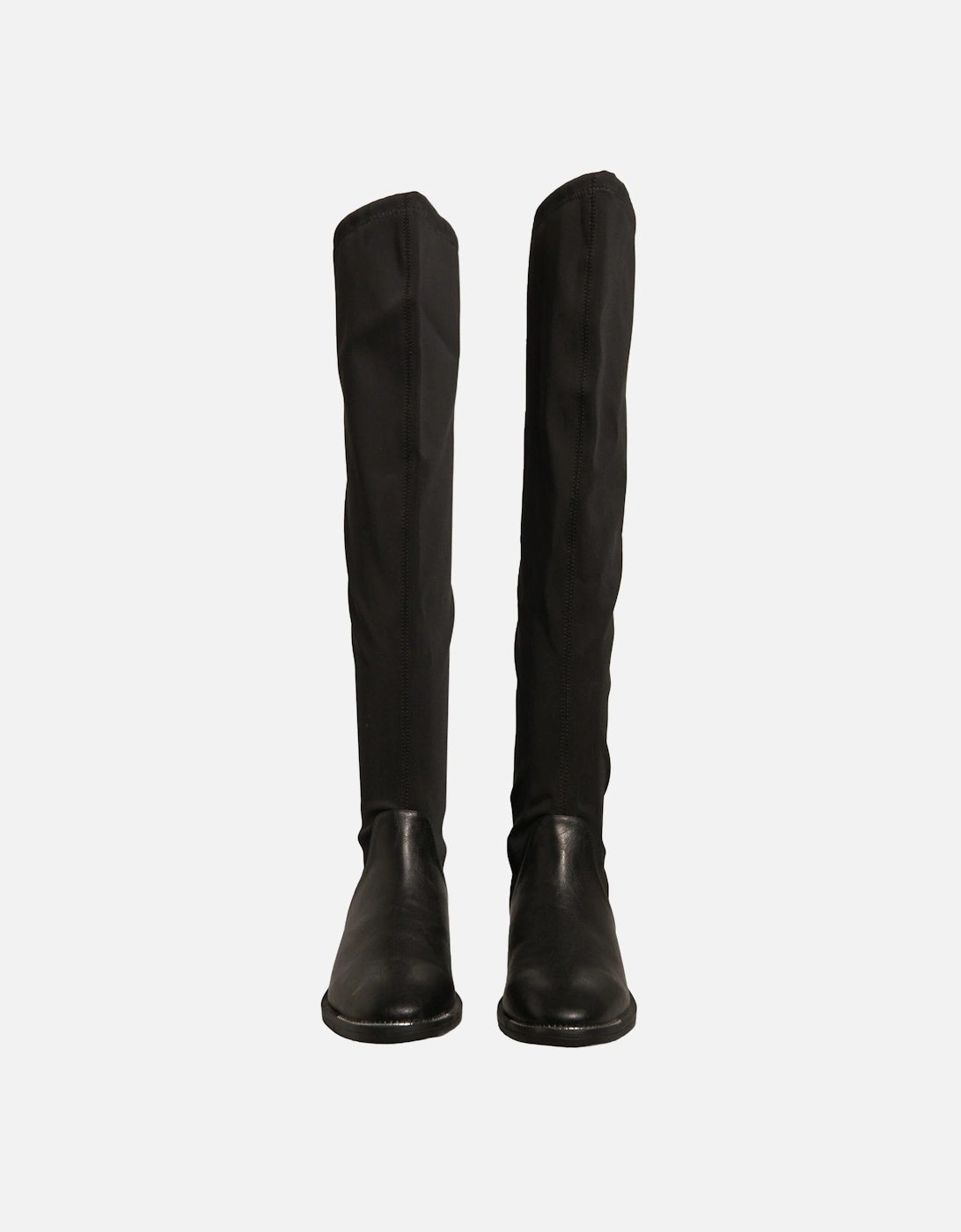Leather Knee-High Boots with Rounded Toe Women - Black