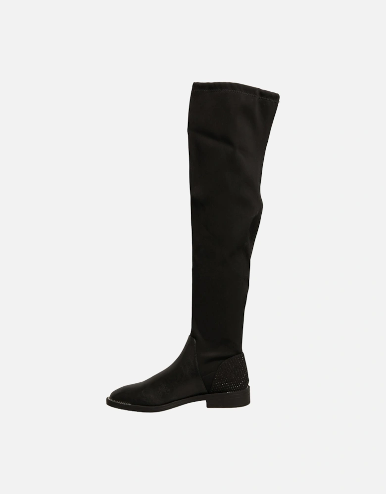 Leather Knee-High Boots with Rounded Toe Women - Black