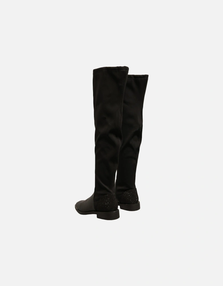 Leather Knee-High Boots with Rounded Toe Women - Black