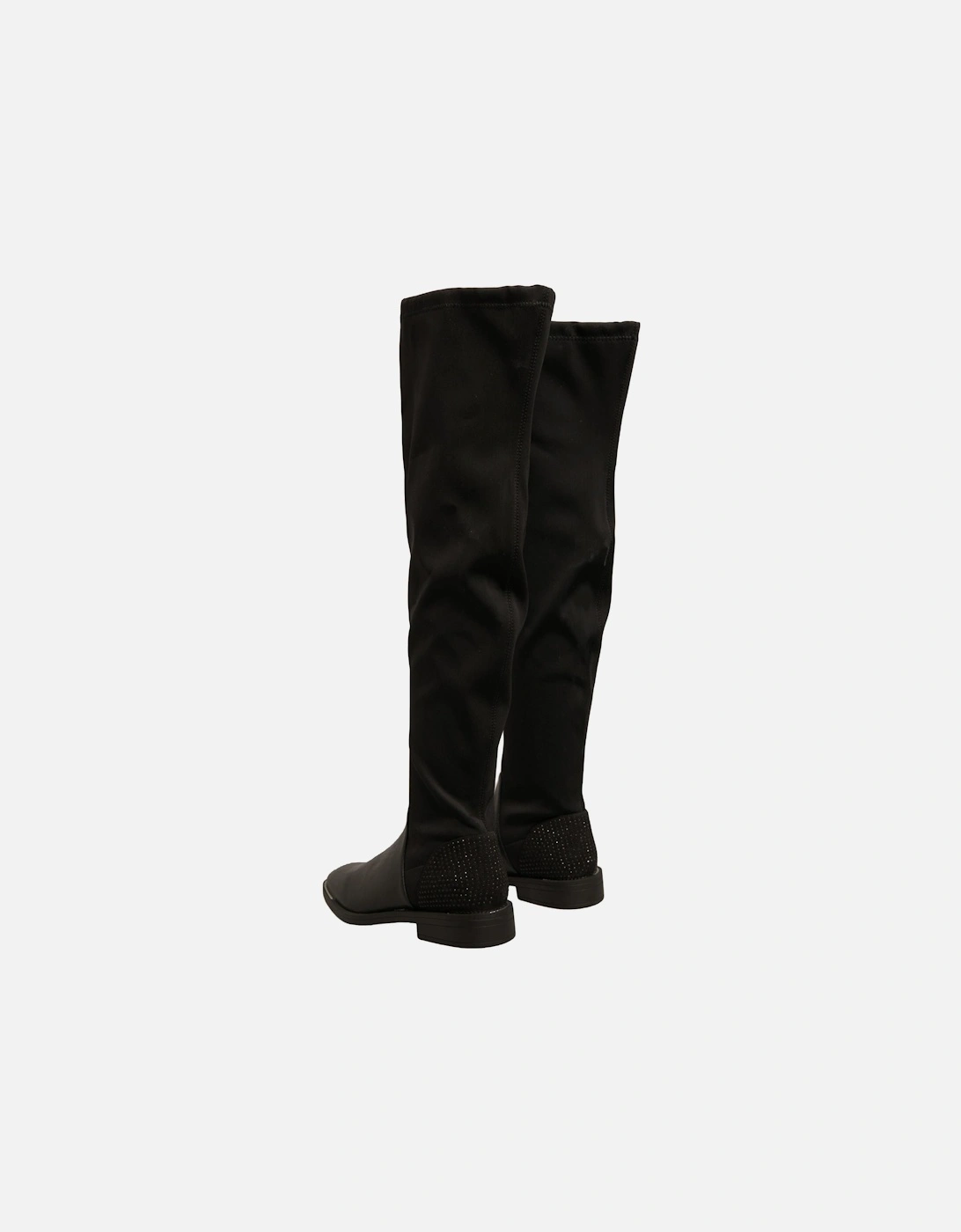 Leather Knee-High Boots with Rounded Toe Women - Black