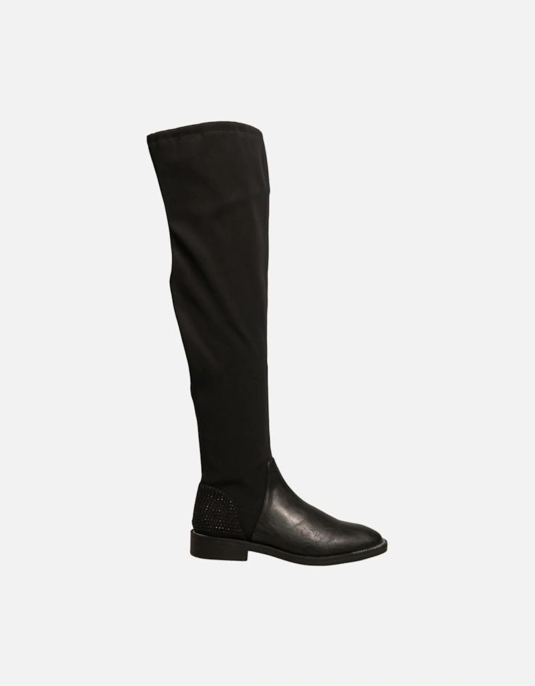 Leather Knee-High Boots with Rounded Toe Women - Black