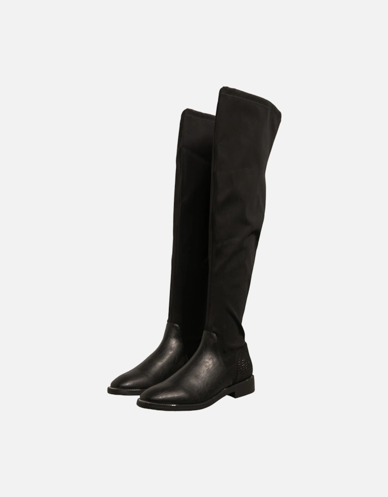 Leather Knee-High Boots with Rounded Toe Women - Black