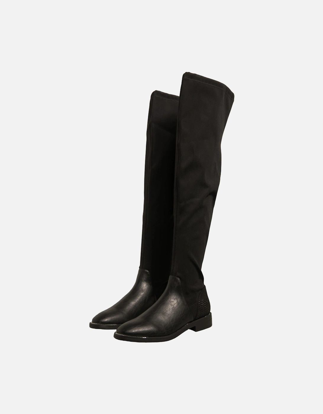 Leather Knee-High Boots with Rounded Toe Women - Black