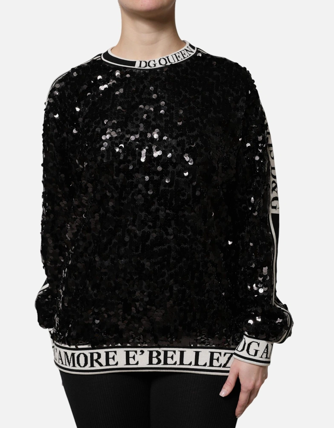 Crew Neck Sequin Pullover Sweater Women - Black, 6 of 5