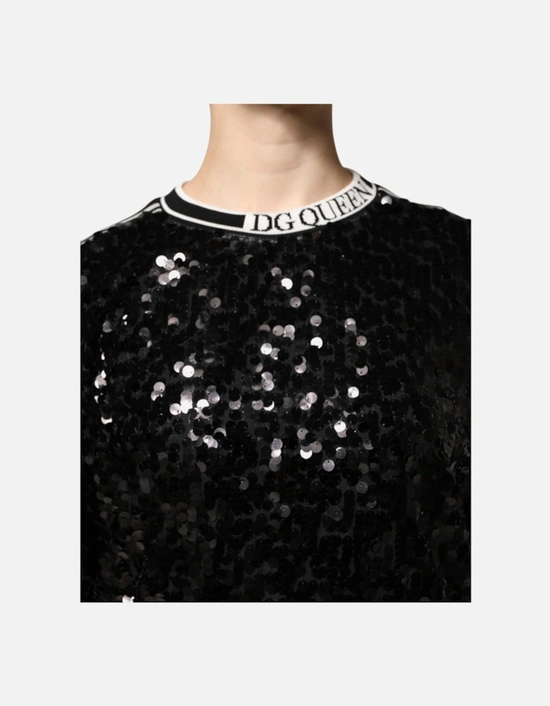 Crew Neck Sequin Pullover Sweater Women - Black