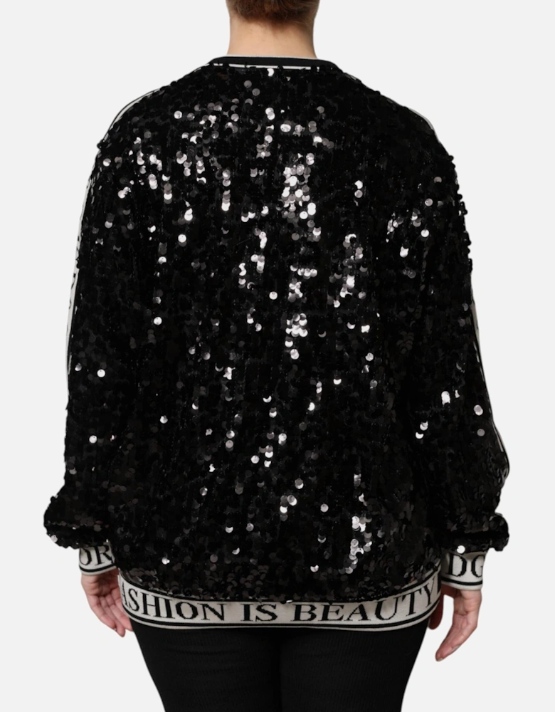 Crew Neck Sequin Pullover Sweater Women - Black