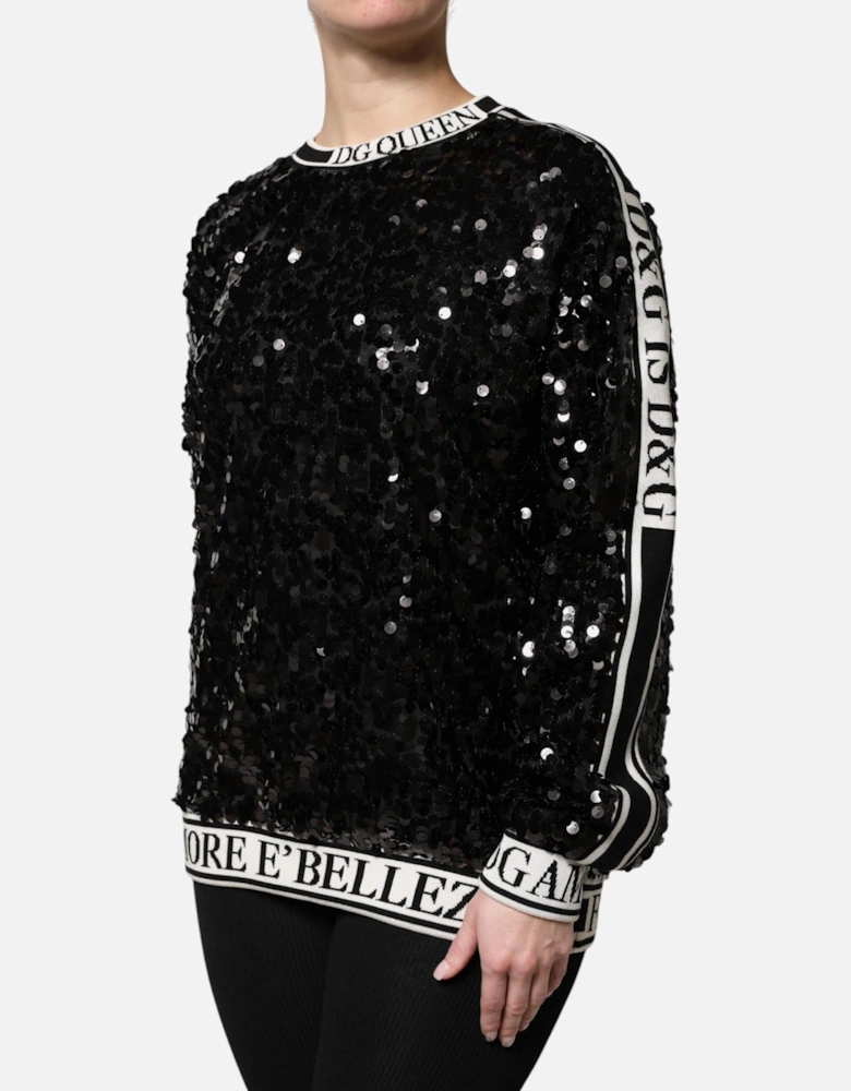 Crew Neck Sequin Pullover Sweater Women - Black