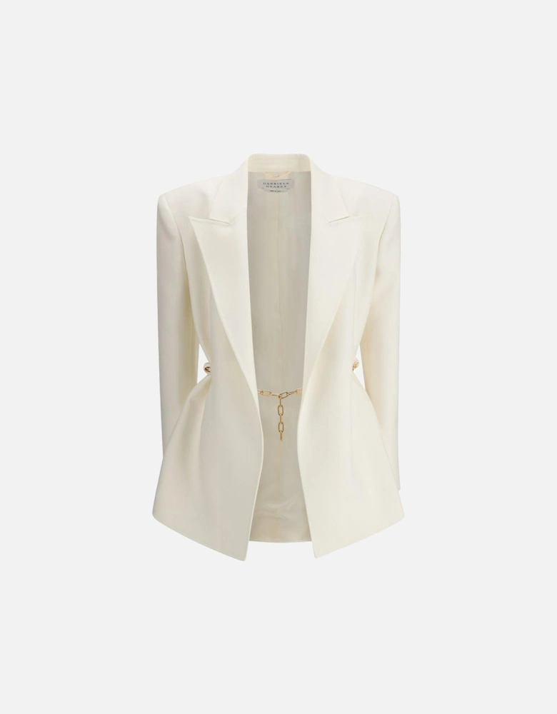 ChainDetailed Relaxed Wool Blazer Women - Cream Suits
