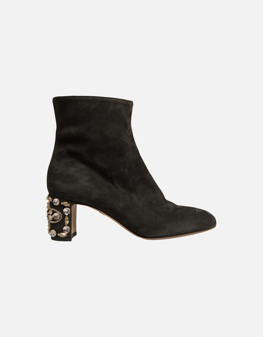 Embellished Heel Leather and Suede Ankle Boots Women - Black, 7 of 6