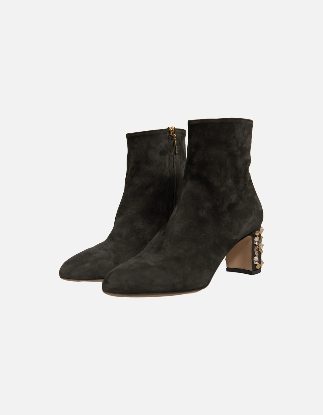 Embellished Heel Leather and Suede Ankle Boots Women - Black