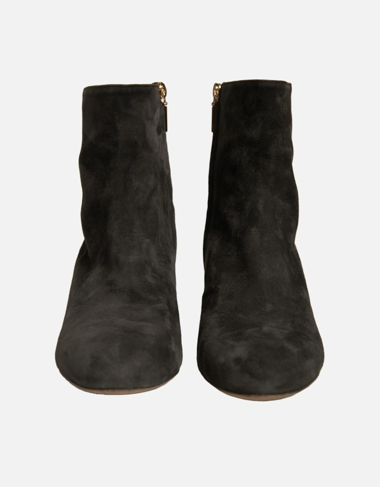 Embellished Heel Leather and Suede Ankle Boots Women - Black