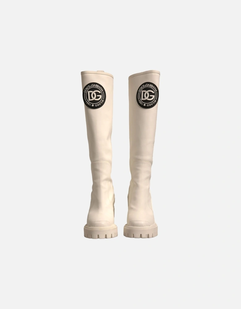 Synthetic Leather and Rubber Biker Hi Trekking Boots Women - White