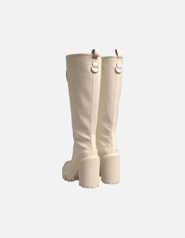 Synthetic Leather and Rubber Biker Hi Trekking Boots Women - White