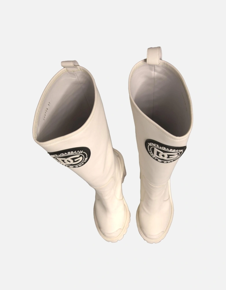 Synthetic Leather and Rubber Biker Hi Trekking Boots Women - White