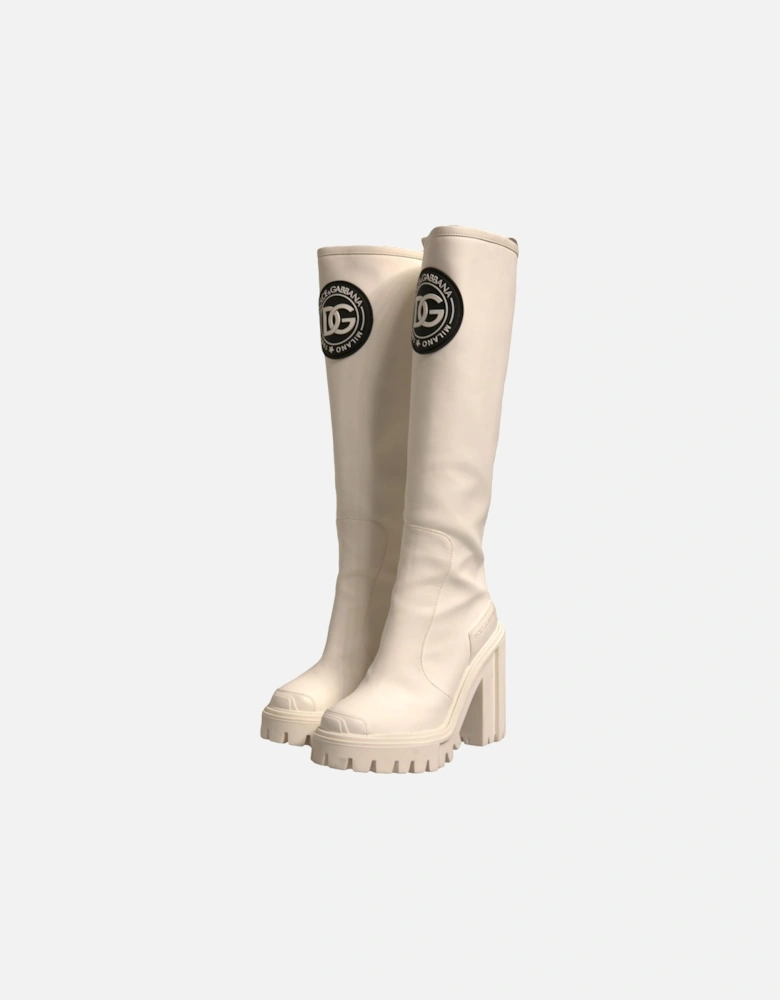 Synthetic Leather and Rubber Biker Hi Trekking Boots Women - White